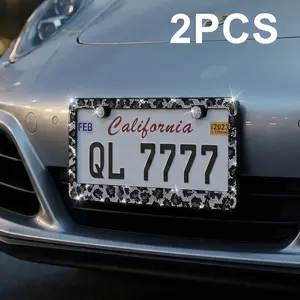 Queen’s Land 2PCS Leopard Print Bling Sparkly License Plate Frame with Crystal Rhinestones, Sparkly Decorative Design, Plate Letters Fully Visible, No Blocking, Universal Fit, Car Accessories for Women outdoorfun