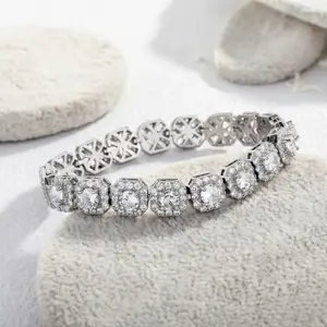 10mm Iced Out Full 5A Moissanite Square Charm Bracelet Bling Tennis Chain With Box Clasp Hip Hop Luxury Jewelry For Men Women Gift