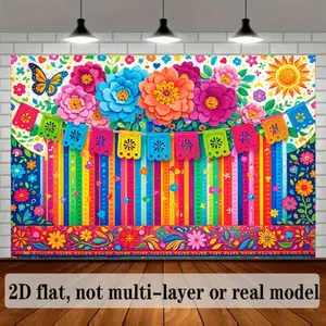 Mexican Style Colorful Floral Party Background Cloth, Polyester Material, Ideal for Birthdays, Weddings, Anniversaries, Photography Studios