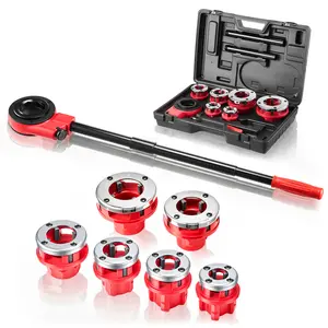 【Summervibes】VEVOR Ratchet Pipe Threader Kit with 6 Dies, 1/2" NPT to 2" NPT Manual Ratcheting Pipe Threading Tool, Portable Pipes Threader Set with Toolbox for Plumbing Installation & Repair