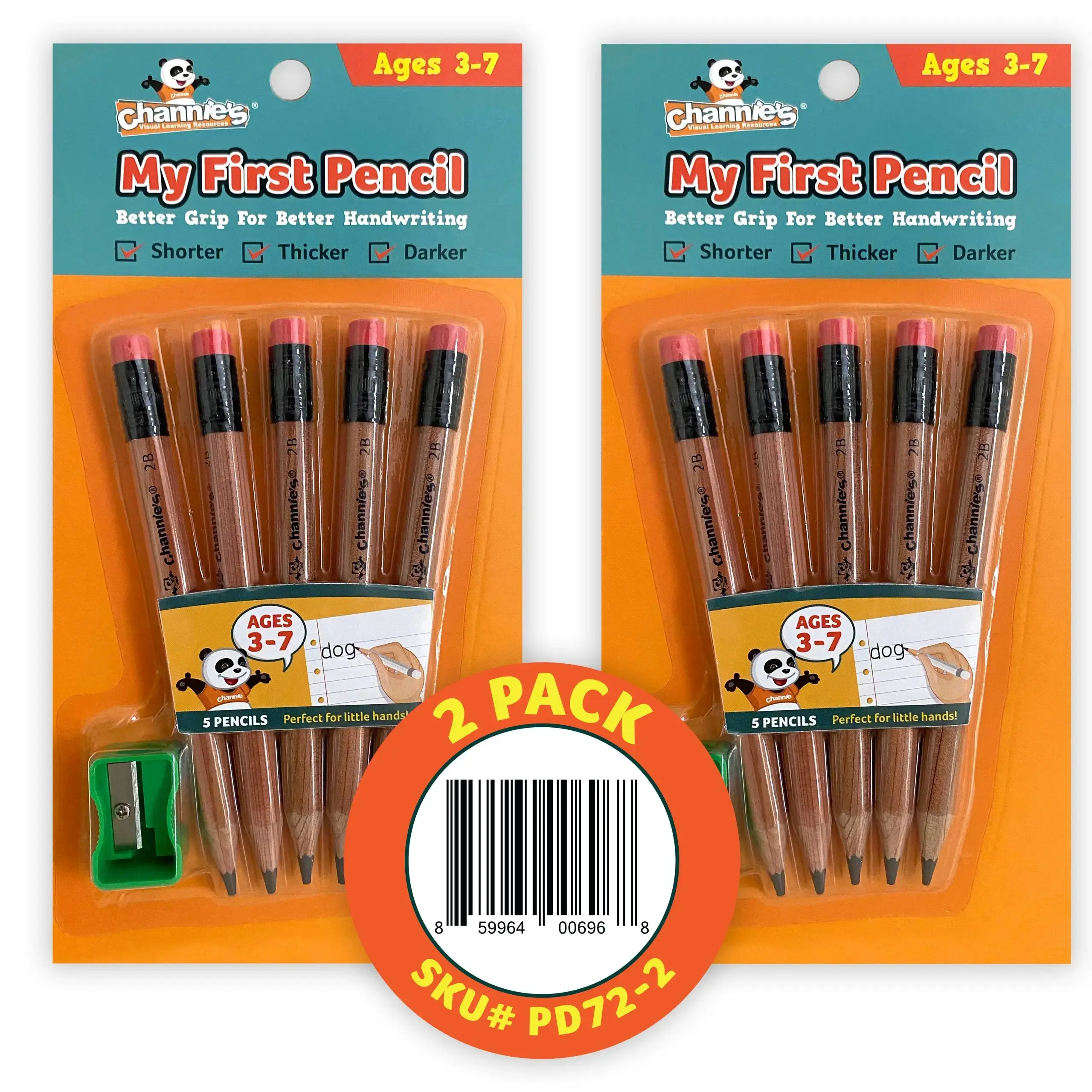 My First Pencil - 2 Pack-Natural Wood-Easy to Hold-With Sharpener