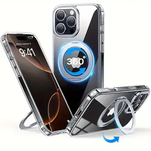 Transparent Magnetic Phone Case for  iPhone 17 Pro Max  iPhone 16 15 14 13 12 Pro Max, with 360 ° Rotating Stand Holder, Magnetic Adsorption and Shockproof Protection case for iphone 17 Pro Max