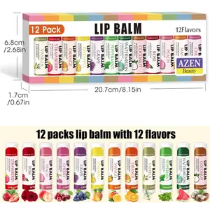 AZEN 12 Pack Lip Balm Bulk, Moisturizing Lip Balms for dry cracked lips, Valentines Gifts Easter Basket Stuffers - 12 Flavors
