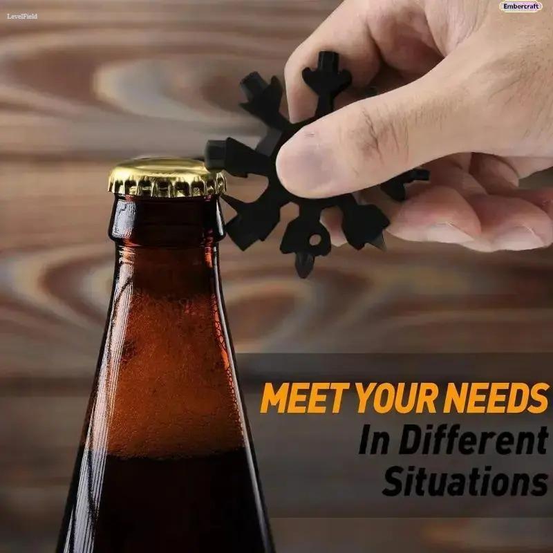 18-in-1 Snowflake Multi Tool EDC Pocket Tool – Stainless Steel Compact Survival Wrench with Screwdriver & Bottle Opener, Durable Lightweight Tool for Camping Bike Repair Outdoor Travel Gift