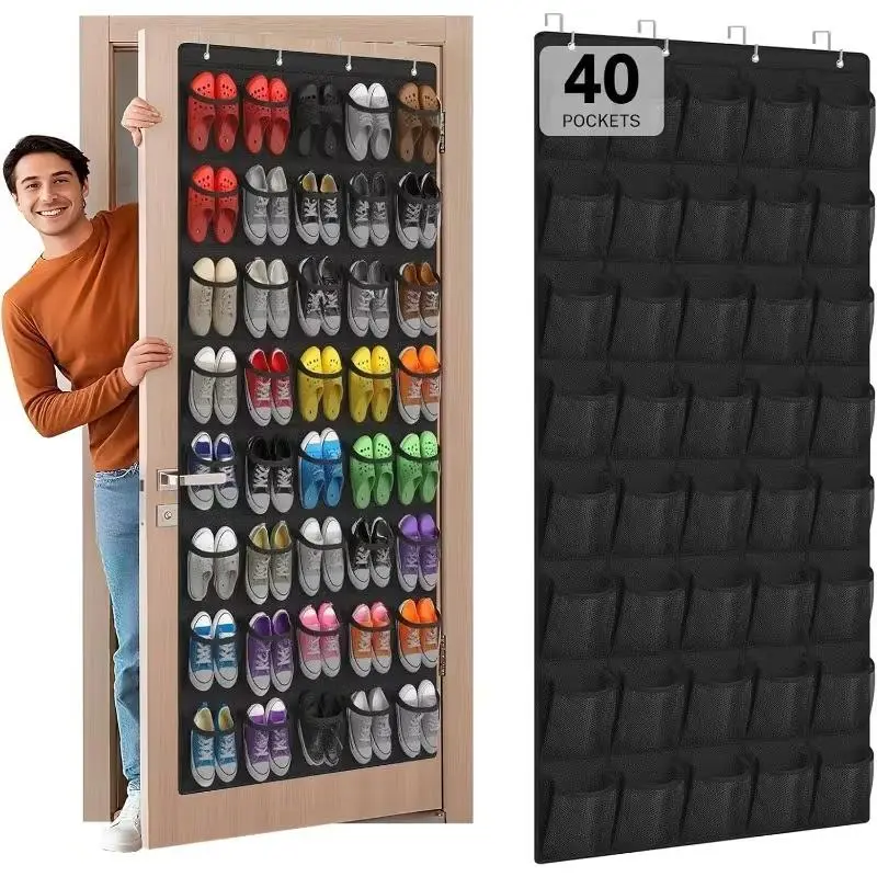 40-Pocket Over the Door Shoe Organizer - Large Mesh Pocket Hanging Shoe Organizer,Behind the Door Shoes Storage Holder Hanger,Large Capacity Design for Dorm Room College Household Hangable