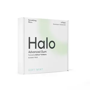 Halo Advanced Gum 4-Pack by Something Nice – nHAp + BioFuse Oil Matrix + Xylitol – Natural Chicle Base, Cavity-Preventing, Remineralizing Chewing Gum, Mint Flavor, 4 Pack