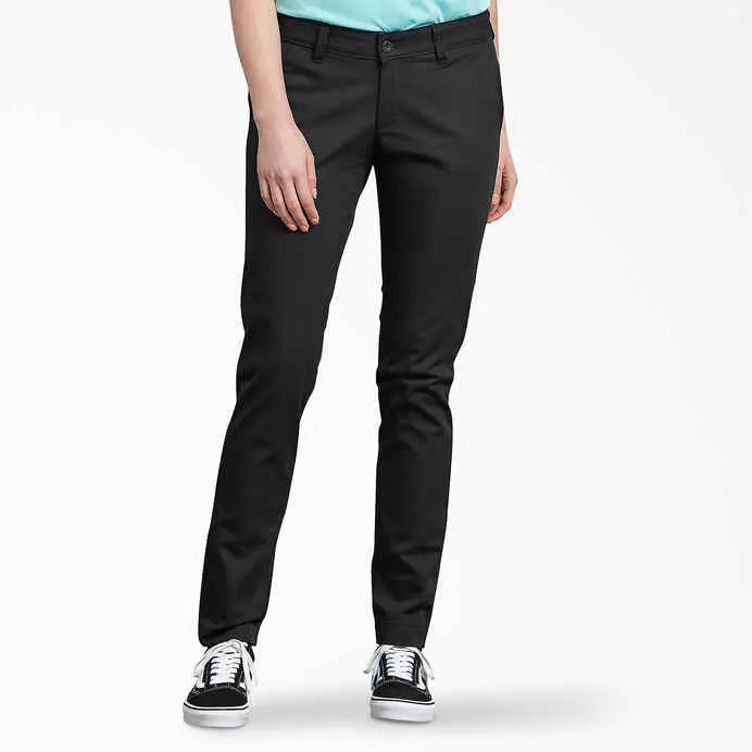 DICKIES WOMENS SLIM FIT SKINNY LEG PANT - RINSED BLACK
