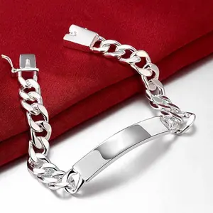 New 925 pure Silvery geometric Cuban chain bracelet, elegant white jewelry gift, suitable for men and women, suitable for daily wear, Valentine's Day and special occasions