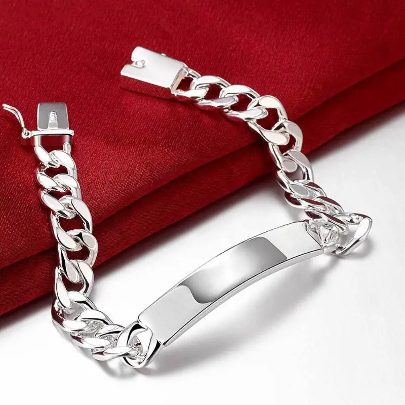 Cuban Chain Bracelet for Men, Vintage 925 Silver Geometric Jewelry, Elegant Gift for Daily & Party Wear, Bangles, Chain Pattern, Everyday Wear, Geometric Link, Bangle, 925 Bracelets & Bangles