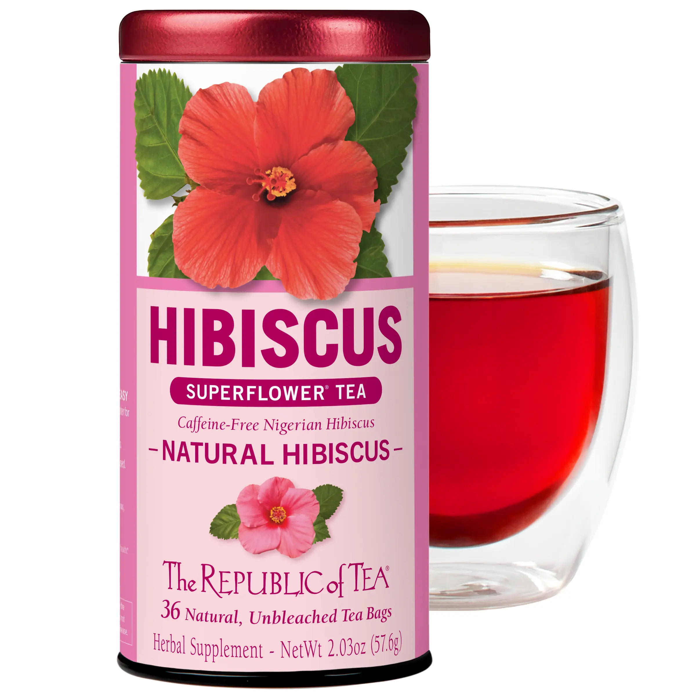 The Republic of Tea - Natural Hibiscus Superflower Herbal Tea, 36 Tea Bags