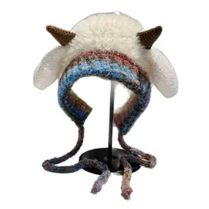 2026 New Design Women’s Plush Calf Horn Bonnet – Fleece Wool Warm Earmuff Cold-Proof Holiday Gift Hat, TikTokShopBlackFriday New Year Deal