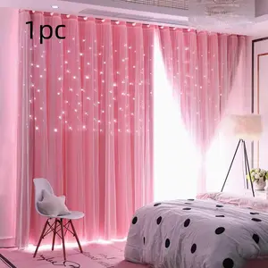 Cute Princess Style Hollow Star Curtain, Window Curtain, 1pc Plain Color Drapes for Living Room Bedroom Study, Adorable Design