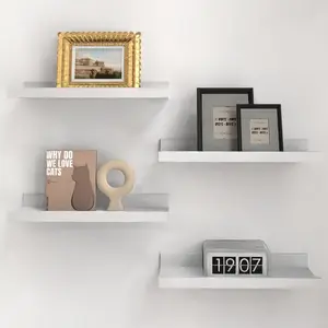 4 Set Floating Wall Mounted Shelves Wooden Modern Picture Ledge Shelf with Lip for Storage Nursery Bedroom Living Room Bathroom 15-20 Kg Load Capacity Decoration Items Home Design