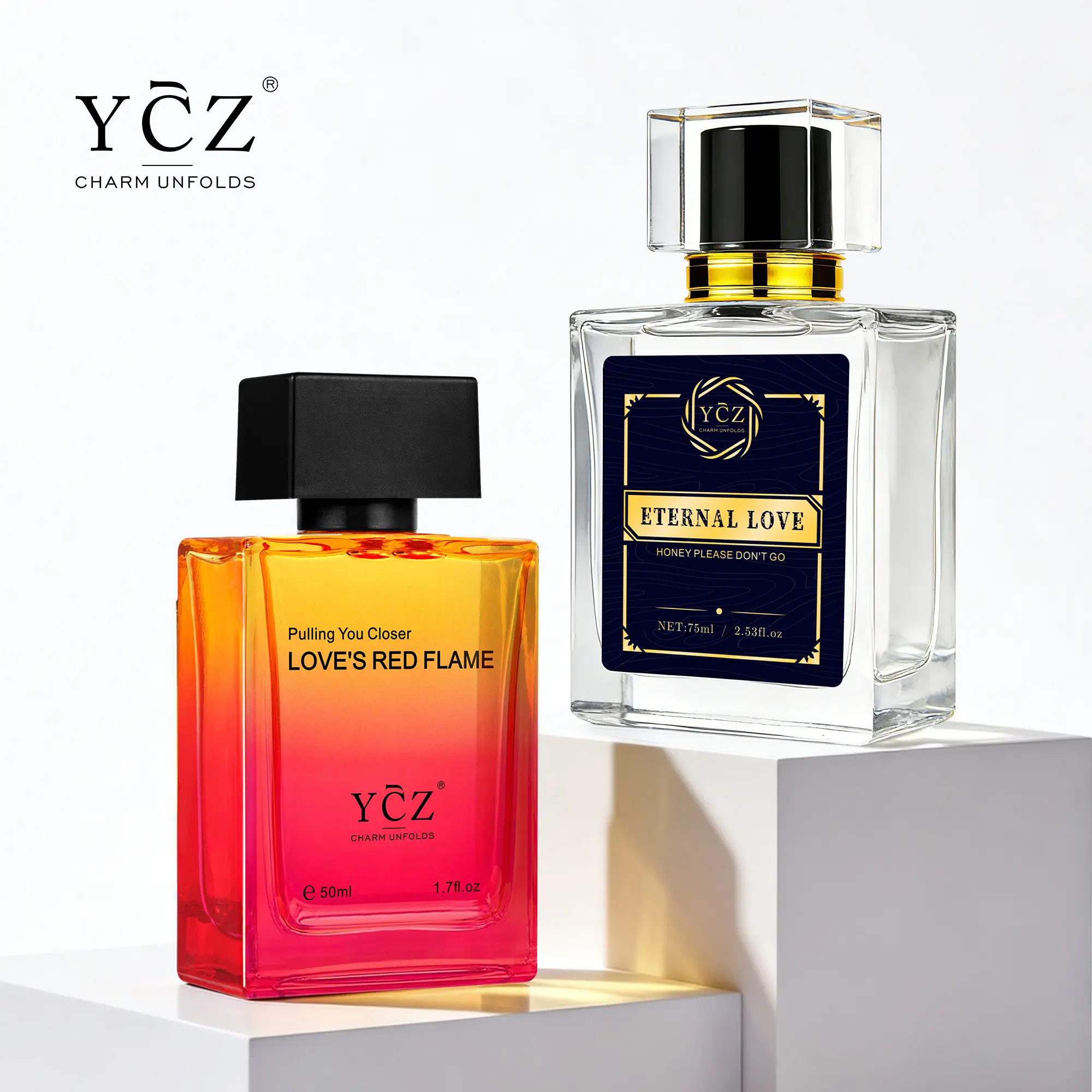 YCZ Men's Double Perfume Gift Set Eternal Love SpicyWoody EDP 75ml & Love's Red Flame Fruity Chypre EDP5Oml Long Lasting Fragrance Set with Exclusive Gift Box