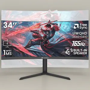 CRUA 34"165Hz Curved Ultrawide Gaming Monitor, 3440×1440 UWQHD, Height Adjustable Stand, Built-in Speakers, HDMI & DisplayPort, Black