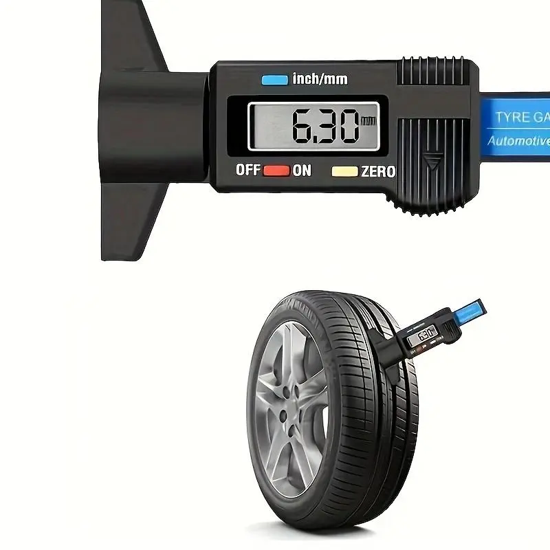 Tire Tread Depth Gauge, Digital Tire Tread Depth Gauge LCD with Inch and MM Conversion of 0-0.98 Inches, Tread Checker Tire Tester for Cars Motorcycle Trucks Vans SUV, Black