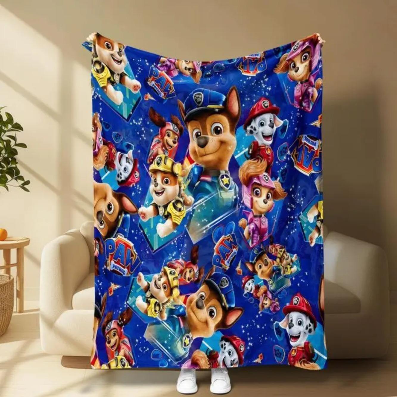 Paw Patrol Kids Blanket Soft Flannel Throw With Cartoon Puppy Print Lightweight Cozy Plush For Bed Sofa Travel All Seasons Toddler Boys Girls Birthday Holiday Gift Cute Decorative Blanket