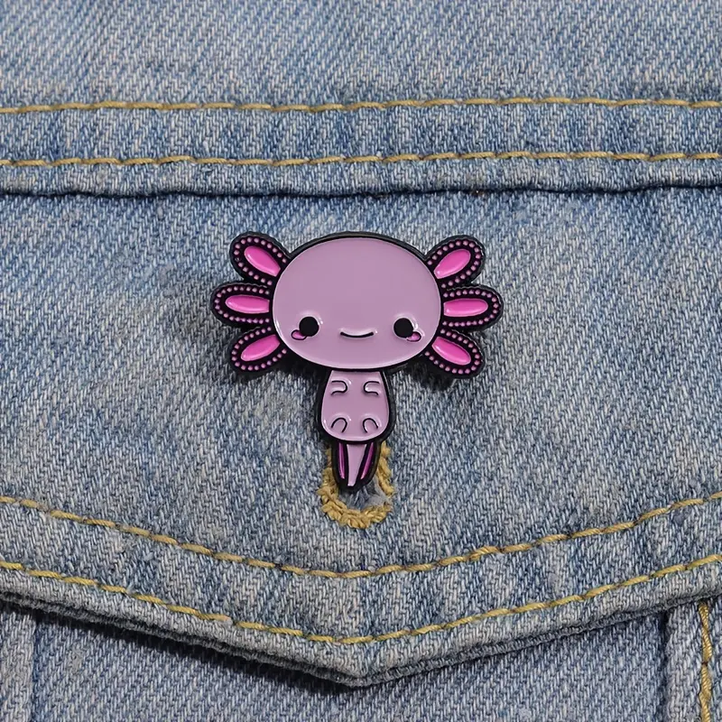 1/2pcs Cute Axolotl Hexagon Enamel Brooch - Cartoon Animal Lapel Pins for Friends - Kawaii Customizable Pink Jewelry Gift