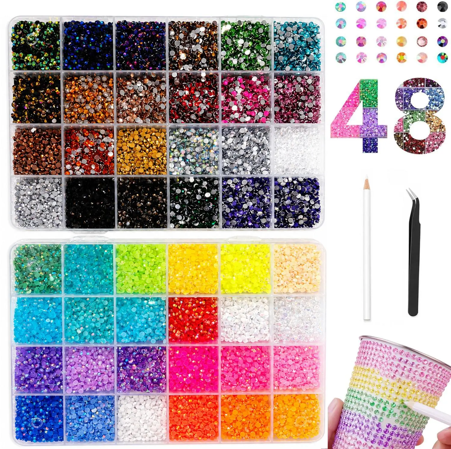 DIY Diamond Bedazzling Glitter Kit with 3mm Mixed Resin Rhinestones & All-Inclusive Tools – Craft Kit for Teens & Adults, Perfect for DIY Crafts, Clothing, Phone Case & Nail Art, Great Creative Gift for Girls, Friends & Craft Lovers, 24/40/48-Color