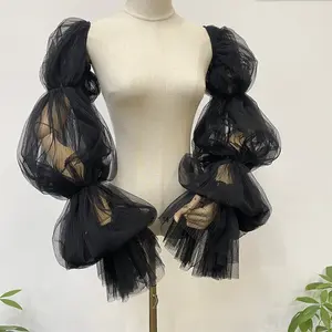 Black Detachable Sleeves, Fairy Sleeves For Bride, Pleated Tulle Sleeves , Bridal Separates, Long Sleeves, Dress Detachable Sleeves Womenswear Elegant