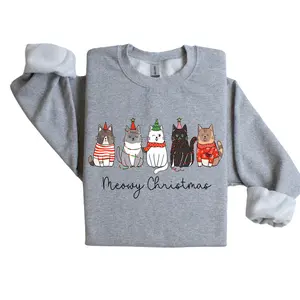 Meowy Christmas Sweatshirt - Happy Cat Year Sweatshirt - Funny Christmas Sweatshirt - Cat Lover Christmas