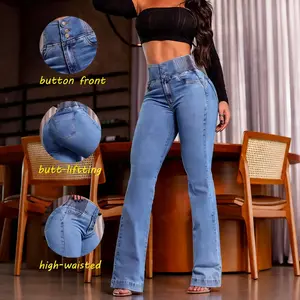 Women's Kardashian style High Waist Denim Skinny Flare Pants, Butt Lifting Slim Fit Jeans, Sexy Elastic Comfortable Long Pants for All Seasons