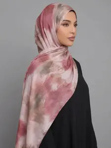 Women's Bohemian Floral Print Layered Hijab Headscarf, Sun Protection Multicolor Scarf, Elegant Versatile Shawl, Breathable Soft Fashion Long Wrap, Tignon Scarf