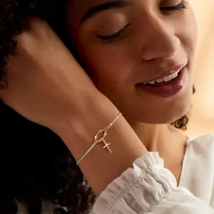 Dearmay Dainty Cross Bracelet Gift for Easte -  CZ Layered Snake Chain Knot Bracelets for Women Trendy Religious Christian Jewelry Gifts Greenish Spring