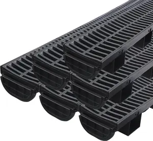 Trench Drain System with Plastic Grate, 6 Packs HDPE Channel Drainage, 39.4" x 3.9" x 1.8" Garden Drain, Total Length 236.4 Inch for Driveway Yard Pool Sidewalk Patio (6, 3.9 x 1.8 Inch)