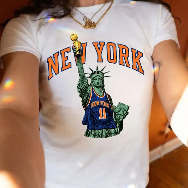 NY11 Knicks Baby Tee, Vintage Micro Rib, Women's Sporty Tee, Basketball Souvenir Baby Tee Brunson