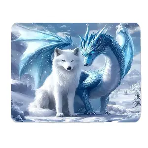 1pc Mouse Pad, Ice Blue Snow Wolf Dragon Gaming Mouse Pad, Suitable for Office Desktop Supplies, Study Desk, Desktop, Keyboard Mat, Durable Desk Mat, New Year Gift, Office Decoration, Party Decoration Size 20X24cm accessories Non-Slip