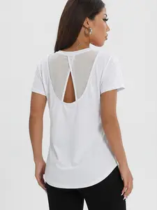Women's Spring Summer Mesh Patchwork Short Sleeve Round Neck T-Shirt, Outdoor Tennis Baseball Sport Casual Daily Commute Wear Athletic Top, Mesh Tennis Tops