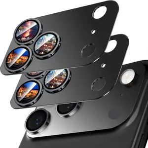 2 Pack Camera Lens Protector for iPhone 17 Pro Accessories, Metal Aluminum Alloy Tempered Glass Camera Protector, [Military Grade Shatterproof] [Case Friendly]-Black
