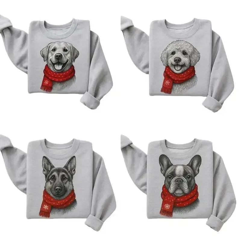 Santa Paws Christmas Dog SPORT GREY Sweatshirt – 50 Dog Breeds in Festive Santa | Gildan Unisex Holiday Pullover