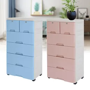 Plastic Storage Dresser 6 Drawers Clothes Organizer Tower cabinet Safe With Locker for Bedroom Blue pink Cabinets Drawer Cabinet Furniture Organization