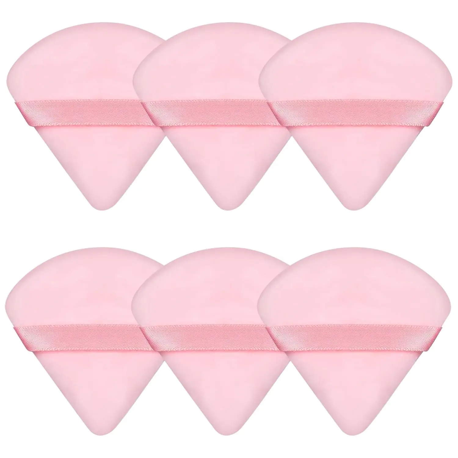 Pink 6pcs Cotton Cosmetics Powder Puff Set - Triangle Super Soft Beauty Makeup Tools for Dry & Wet Makeup Setting, Concealer, Loose Powder