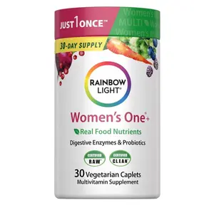 Rainbow Light Womens Multivitamin One + | 30 Caplets | Real Food Nutrients, Digestive Enzymes & Probiotics