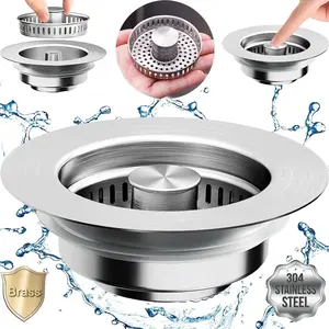 Viral 3-in-1 Kitchen Sink Drain Strainer & Stopper Combo, 304 Stainless Steel Pop-Up Anti-Clogging Food Catcher for US Standard 3.5" Drain