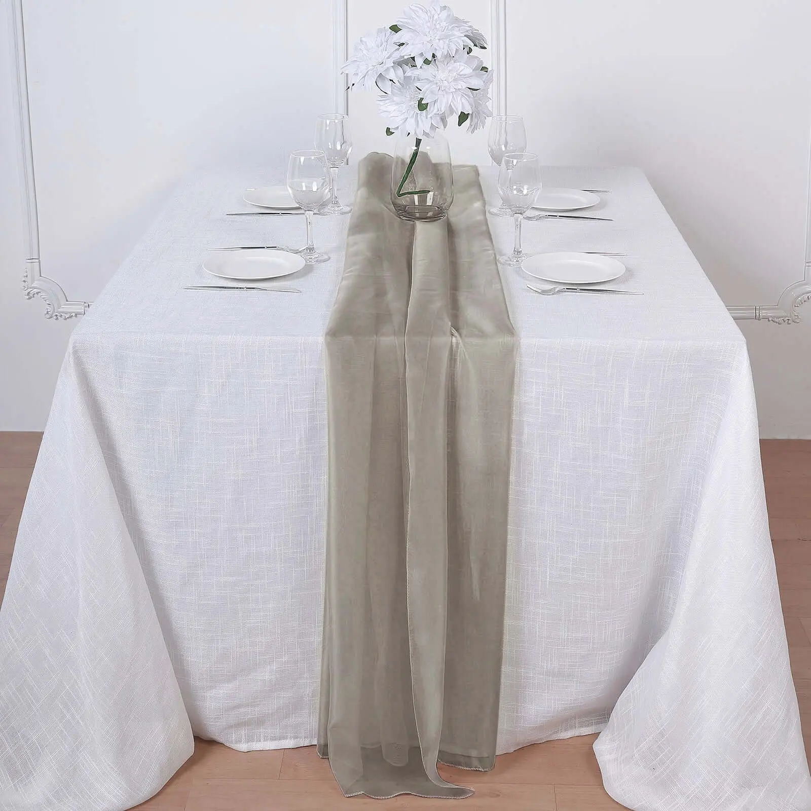 Natural Chiffon Table Runner - 6ft Lightweight Household Kitchen Linen, Hand Wash Only with Cleaning Note, for Wedding, Party Decor