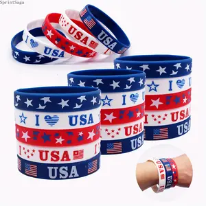 5Pcs Color Printed American Flag Multi‑Color Silicone Bracelets, Patriotic Holiday Jewelry for Independence Day