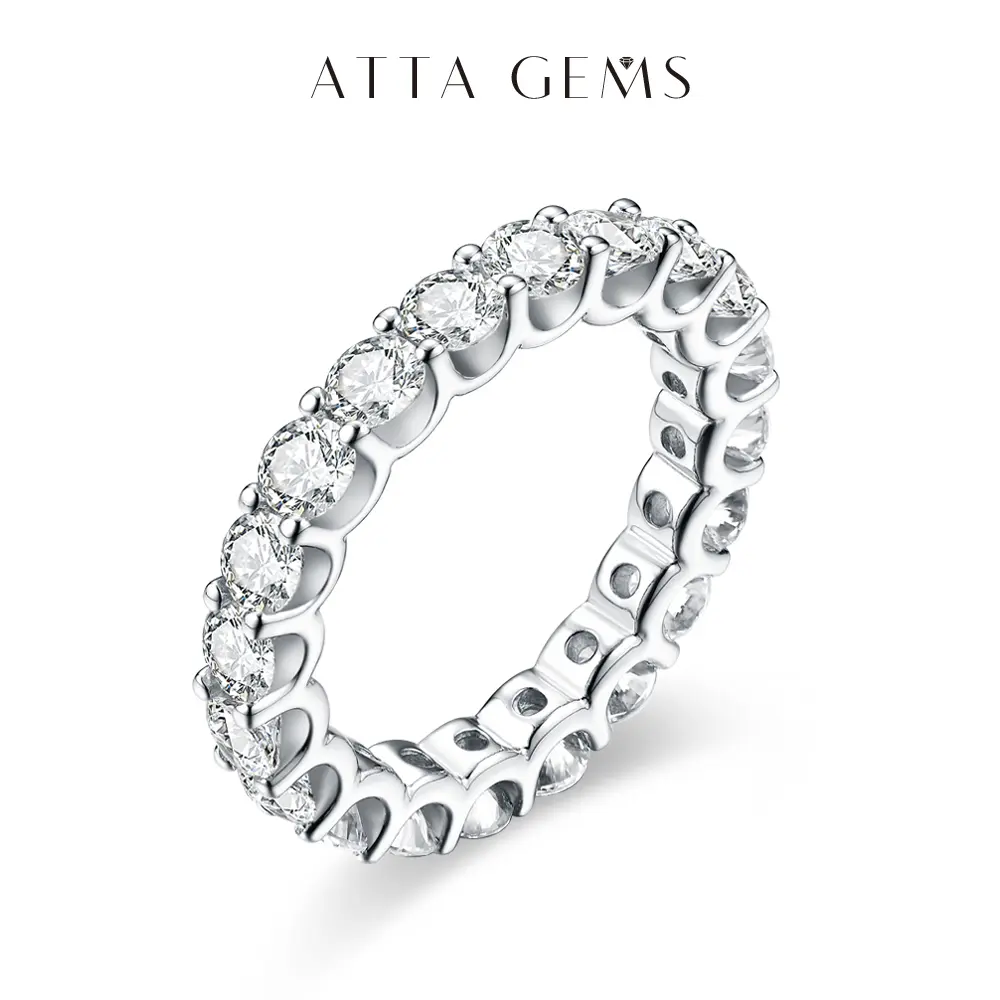 ATTAGEMS D Color VVS1 Round Cut 3.5mm Eternity Synthetic Moissanite Ring Band, Women's Engagement Ring, Wedding Band, Birthday Gift Accessories R053, Engagement Rings summerwins