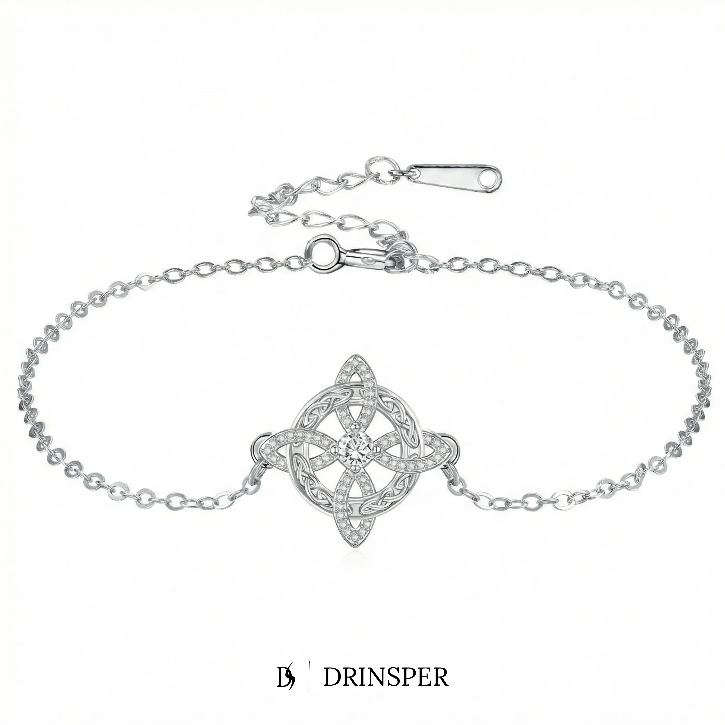 DRINSPER Witch Knot Cubic Zircon Bracelet Celtic Knot for Daily Wear & Gifting, Copper Chain Bracelet for Women Men, Adjustable Extender with Sparkling Center Stone, Mystic Knot Symbol Jewelry for Pagan Wiccan Fans, Halloween & Festival Style
