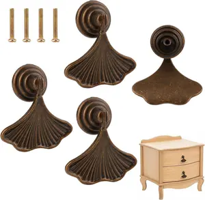 Gold Knobs Fashion  Leaf Drawer Knobs Art Deco Furniture Dresser Knob Pendant Drop Pull for Kitchen Bathroom Cabinet Door Pulls Single Hole 4 Pcs (Copper)