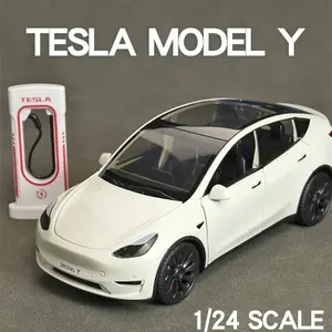 1:24 Tesla ModelY Model3 ModelS Metal Alloy Diecast Toy Car Model Sound Light Children's Toy Collectible Birthday Gift