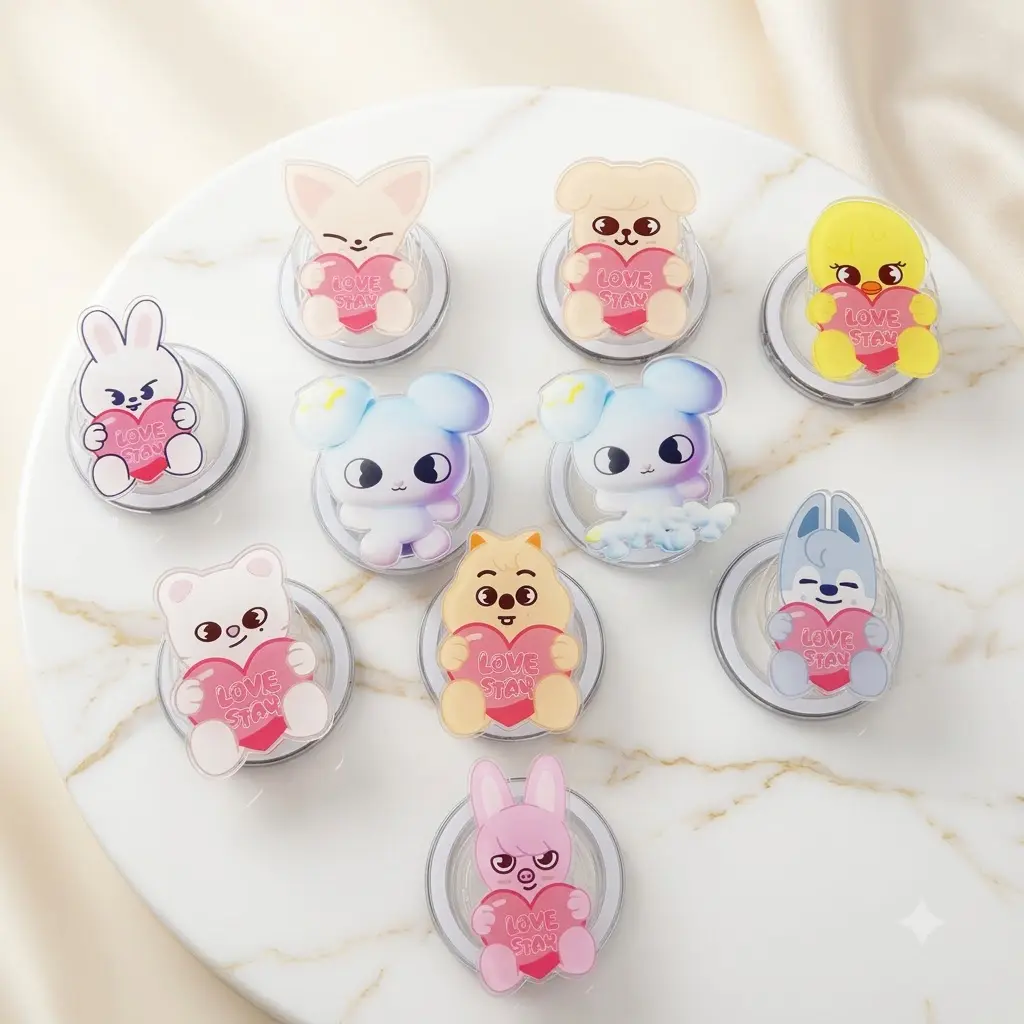 Kpop Stay Inspired Animal Magnetic Phone Grip, Cute Love Heart Mobile Stand, Kpop Mascot Phone Holder, Sweet Fandom Gift For Her