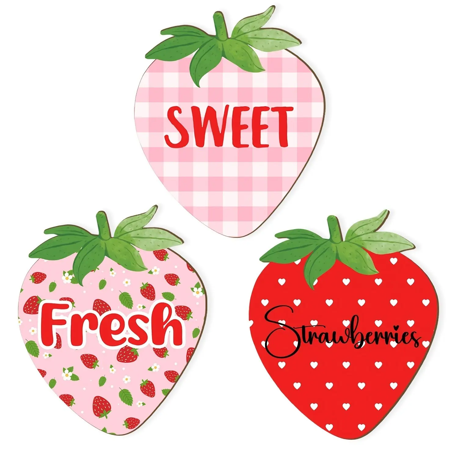 Strawberry Wooden Aesthetic Wall Decor Set, Fresh Sweet Strawberry Kitchen Sign, Rustic Farmhouse Style Wood Art, Home Decoration Hanging Pieces, Wall Ornaments, Home Decorative Ornament