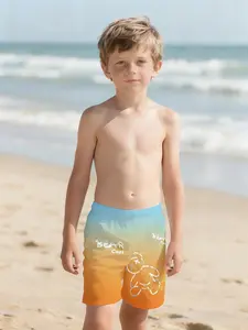 Gradient Cool Bear Shorts with Digital Printing, 100% Polyester. A brand-new summer fashion item designed specifically for boys. Stylish boys' beach pants, summer casual children's clothing, outdoor sports beach shorts.