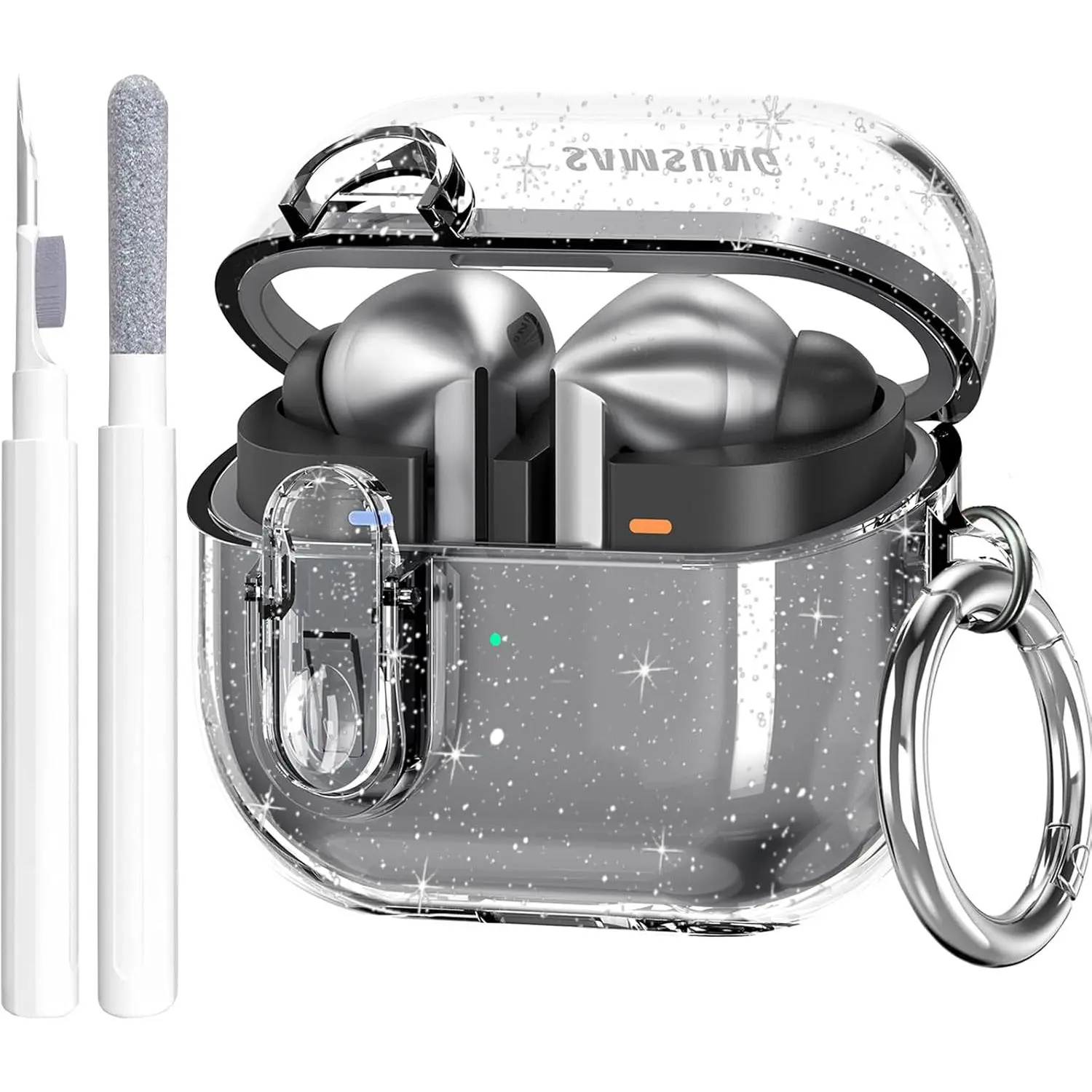 Compatible with Samsung Galaxy Bud 3 Pro Case/Buds3 Case Cover Clear Lock Clip with Cleaner Kit, Transparent TPU Galaxy Buds Pro 3 Protective Cover Men Women with Carabiner, Clear