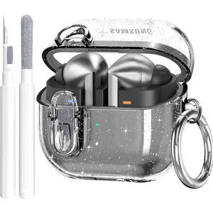 Compatible with Samsung Galaxy Bud 3 Pro Case/Buds3 Case Cover Clear Lock Clip with Cleaner Kit, Bling Transparent TPU Galaxy Buds Pro 3 Protective Cover Men Women with Carabiner, Glitter Clear
