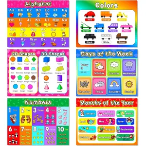 Educational Preschool Placemats for Kids Set of 6 Reusable Plastic Wipeable Washable Children Montessori Table Mat for Nursery Homeschool Kindergarten Classroom Dining Table